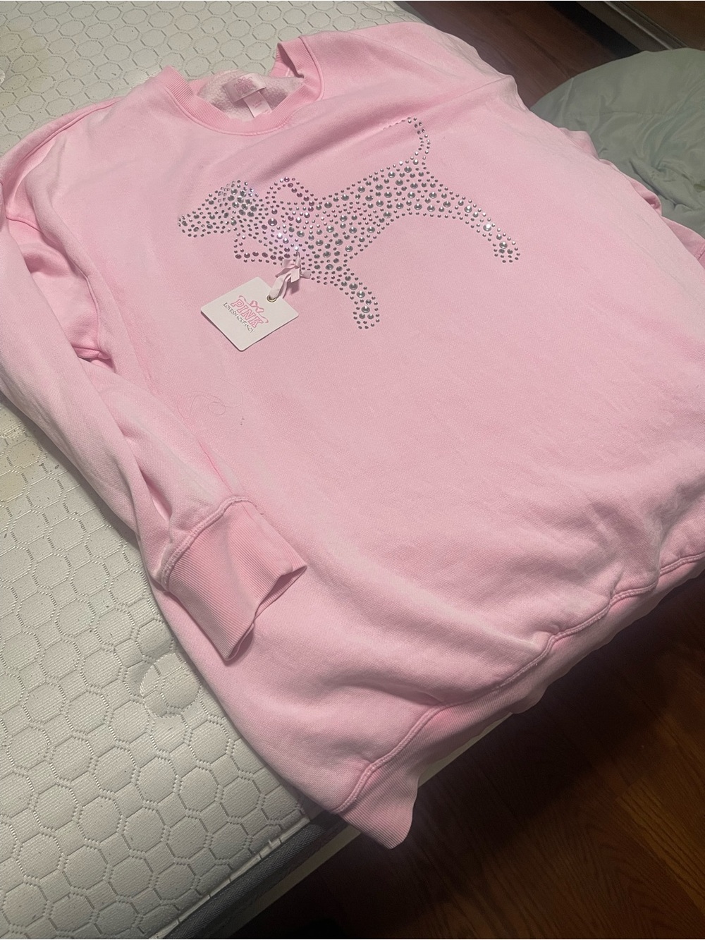 PINK Victoria's Secret Love Shack Fancy  Pink Rhinestone Dog Logo Sweatshirt